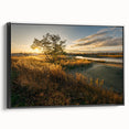 Black and white landscape art painting of Connecticut scenery on framed canvas, suitable for bedroom wall art.