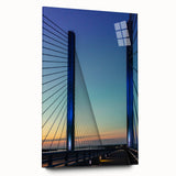 Large abstract wall art of Delaware scenery in muted blue and green tones on acrylic glass.