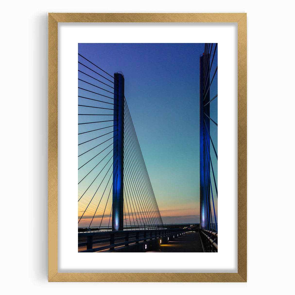 Abstract art print of Delaware scenery in textured gold frame, ideal for extra large wall art in living rooms.