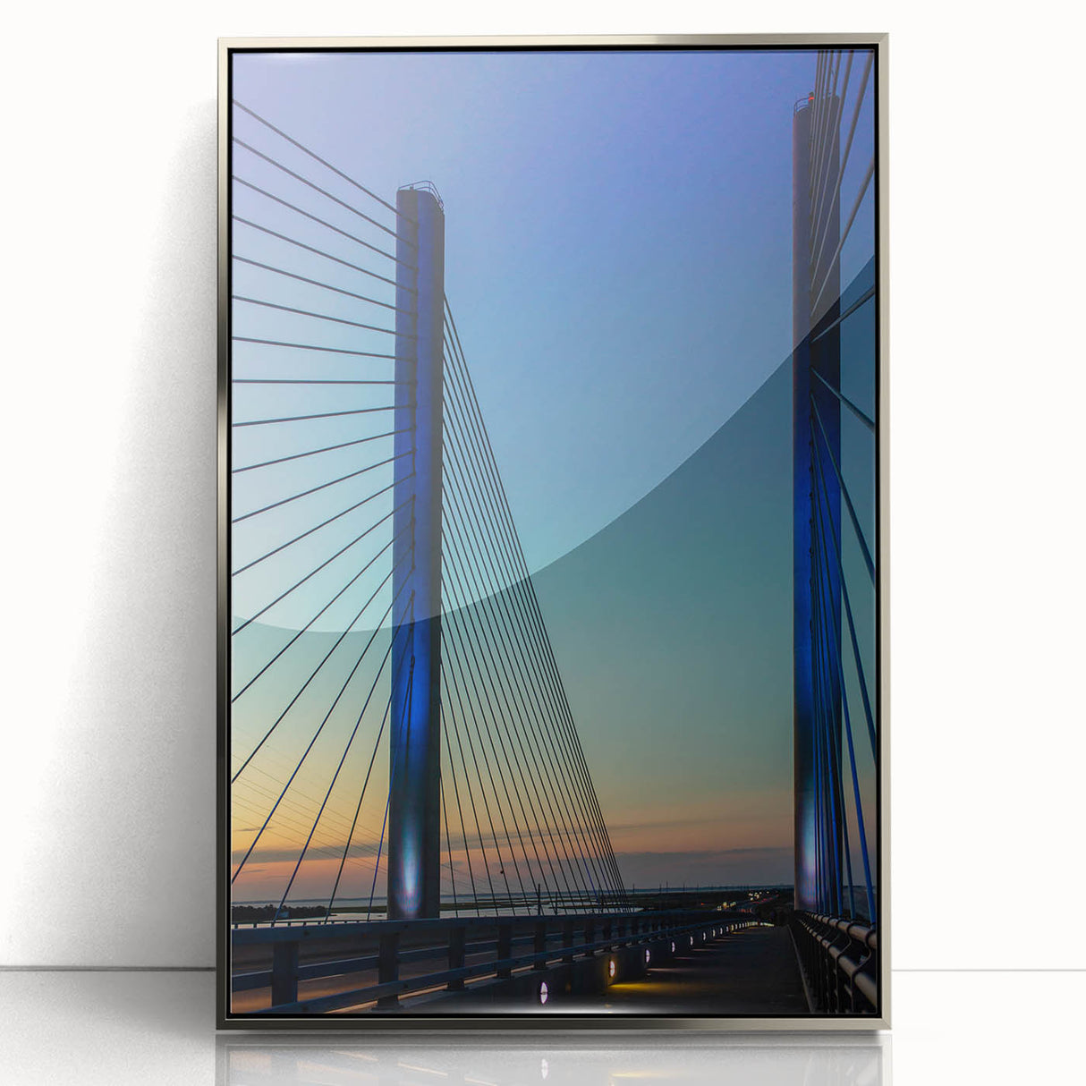 Mid-century modernist art depicting Delaware scenery in silver acrylic frame, ideal for nursery wall decor.