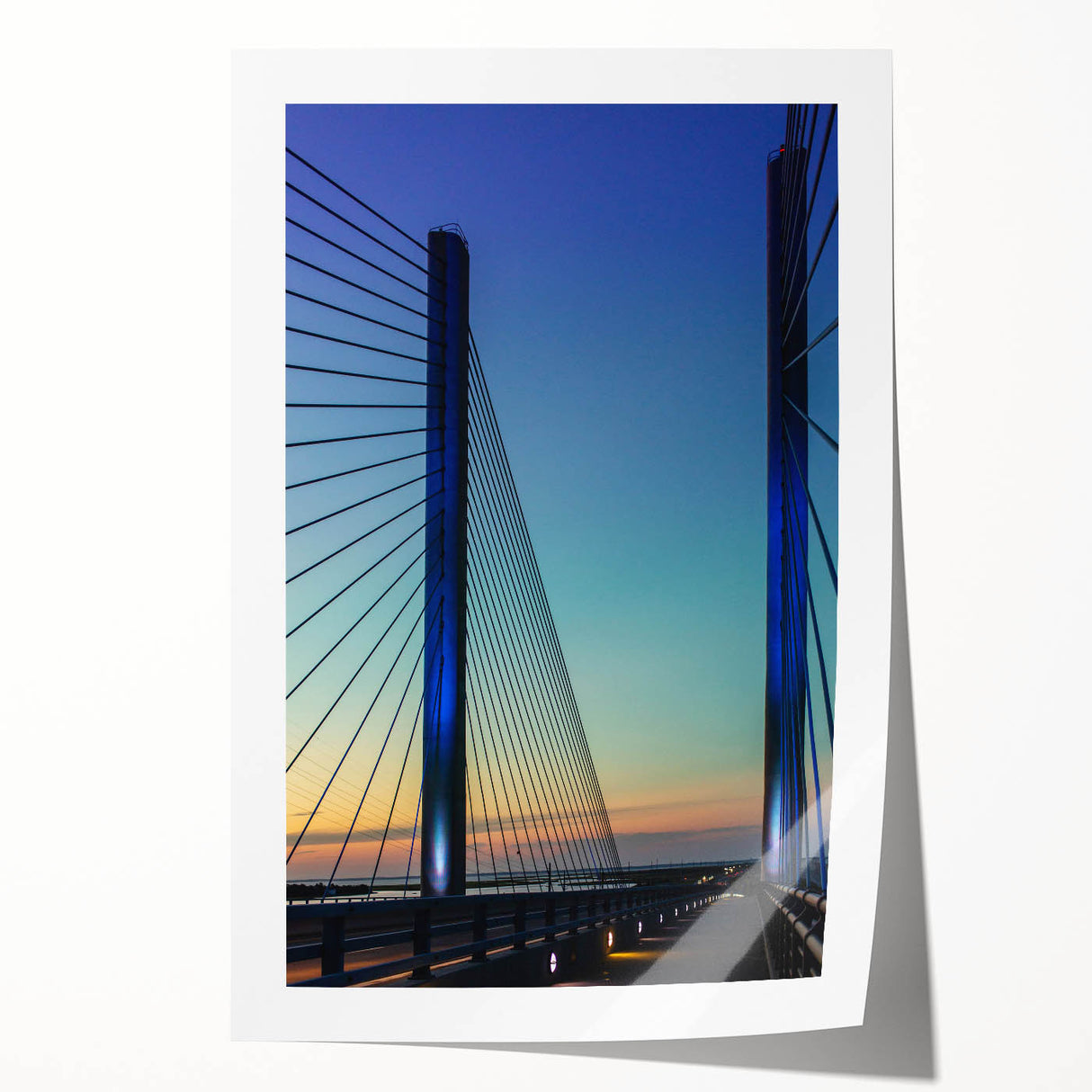 Extra large rolled print featuring Delaware scenery with lush floral elements in muted green and blue tones.