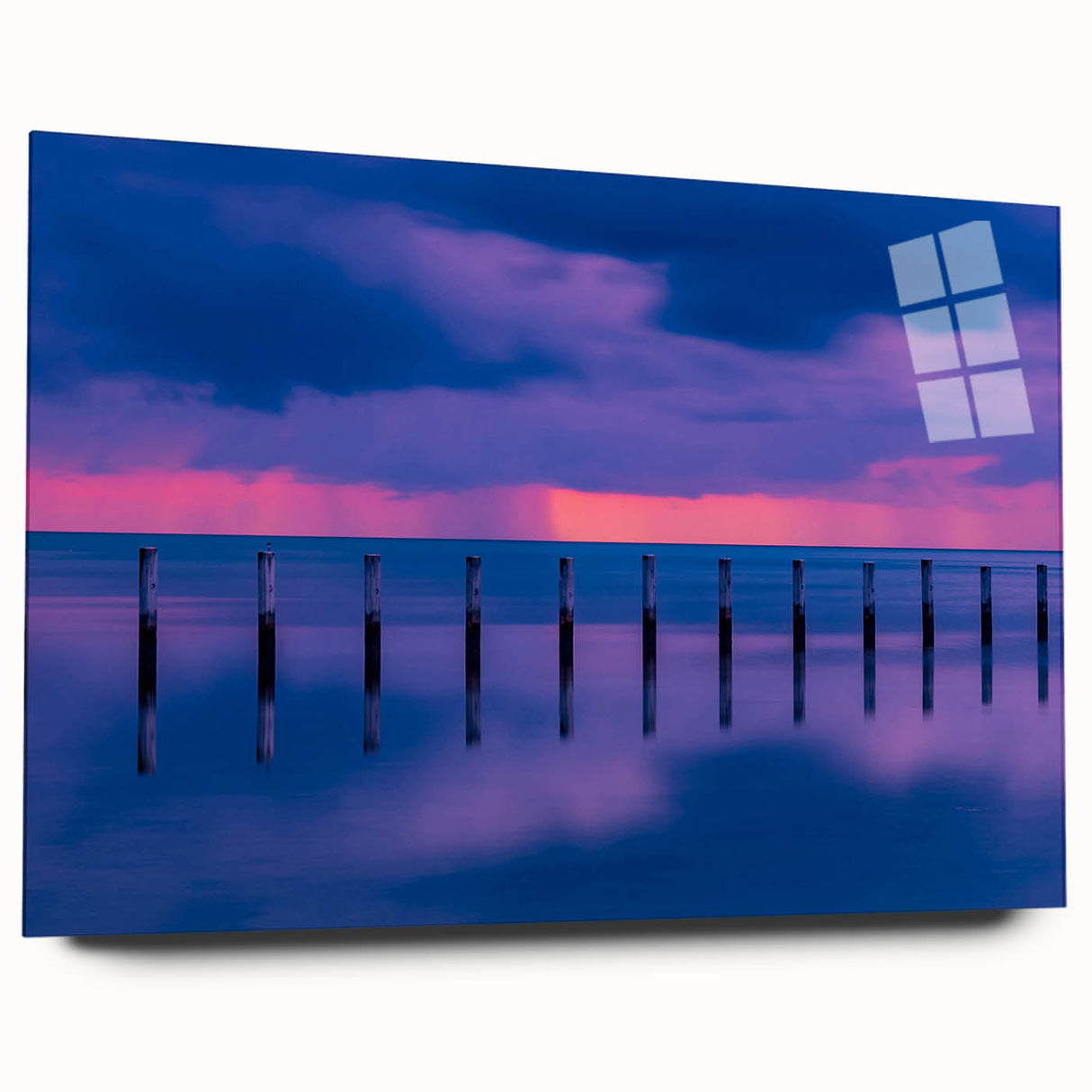 Acrylic print of a large abstract depiction of the Florida Keys in vibrant blue and green tones.