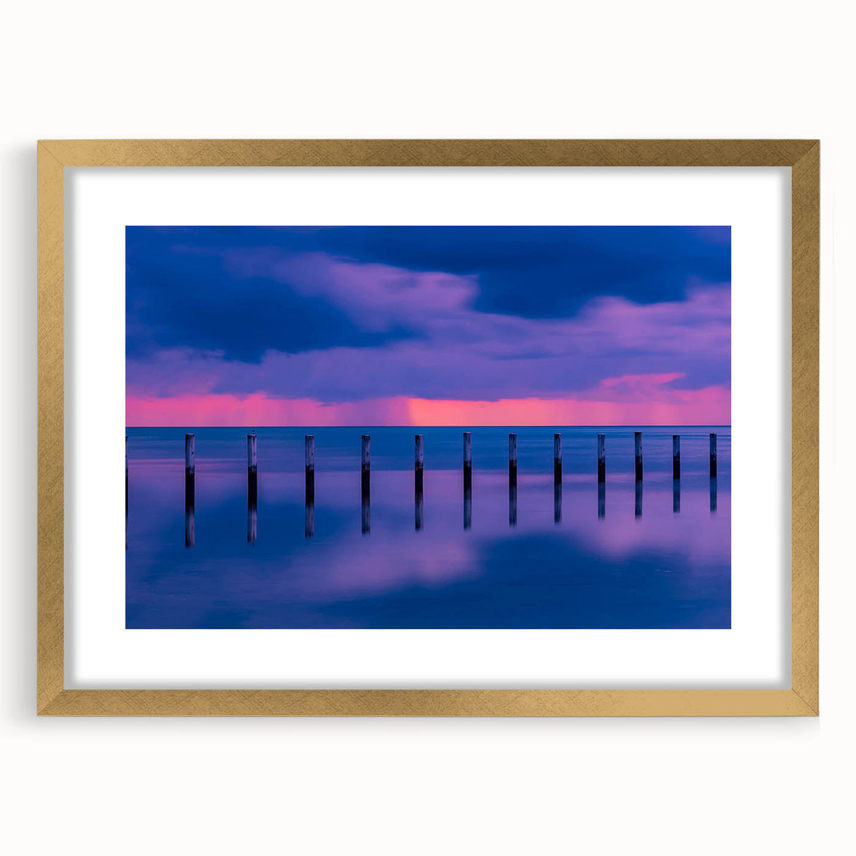 Abstract art print of Florida Keys in textured style with muted blue and green tones on a large framed canvas.