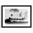 Extra large abstract art print of colorful, textured Miami skyline on a black framed canvas, ideal for living room decor.