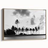 Framed canvas of a vintage-style Miami landscape painting in black and gold, ideal for bedroom wall art.