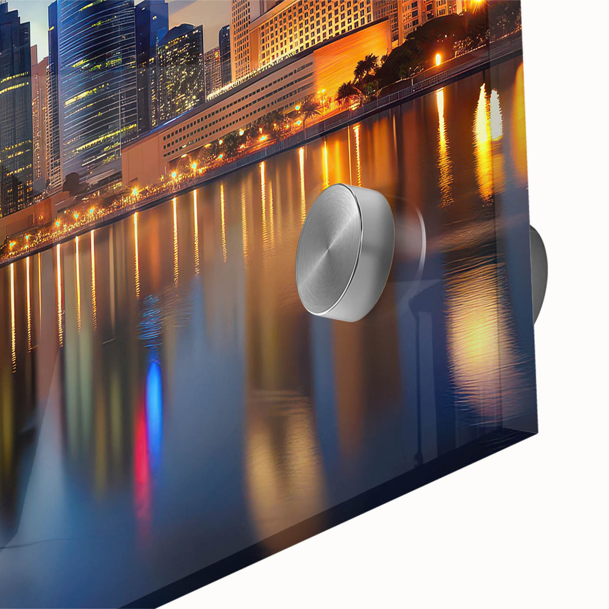 Large abstract depiction of Tampa skyline in muted earth tones on acrylic glass, suitable for dining room art.