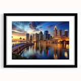 Abstract art print featuring a textured, colorful depiction of the Tampa skyline on a large framed canvas.