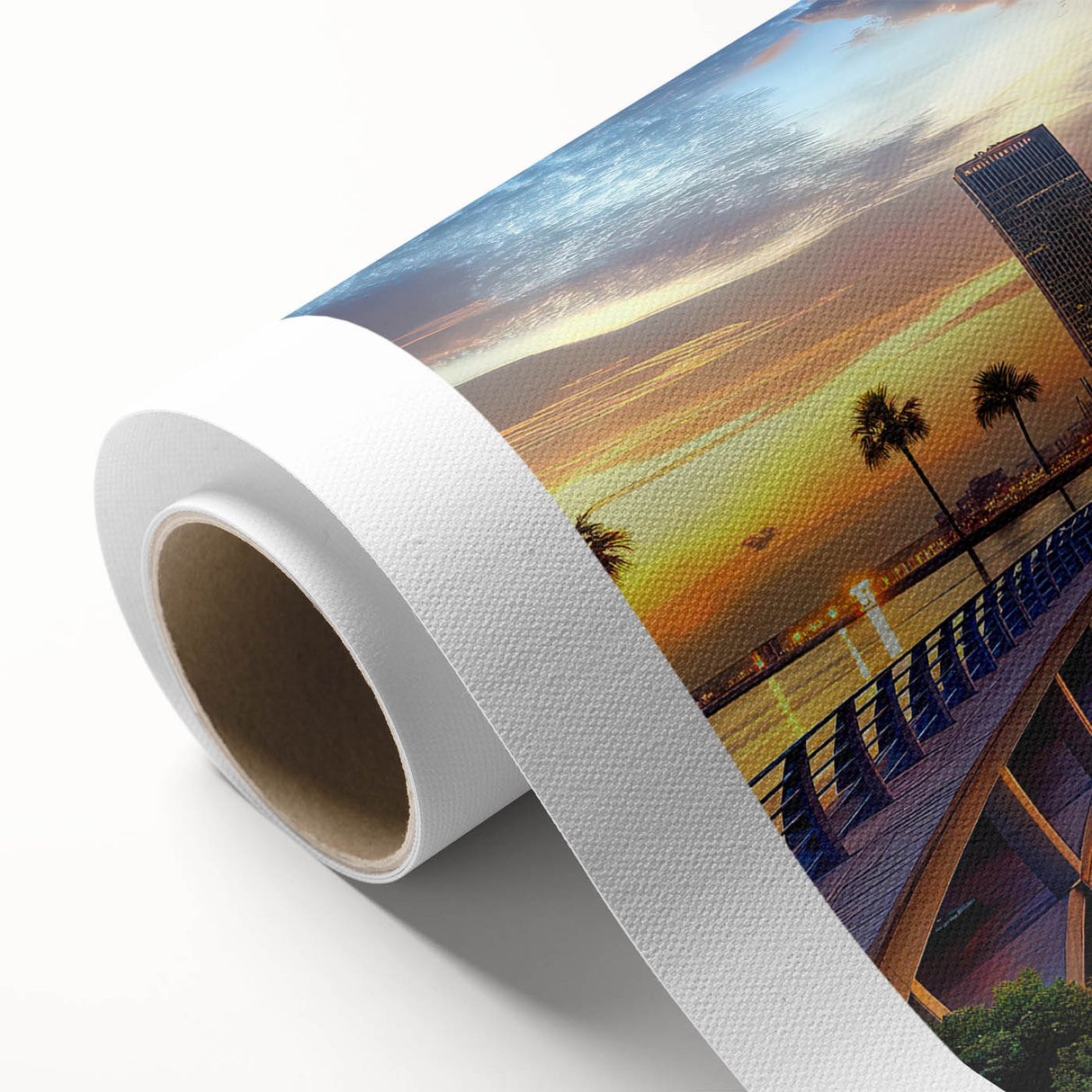 Art deco poster of Tampa skyline in soft pastel hues on rolled canvas, suitable for nursery wall art.