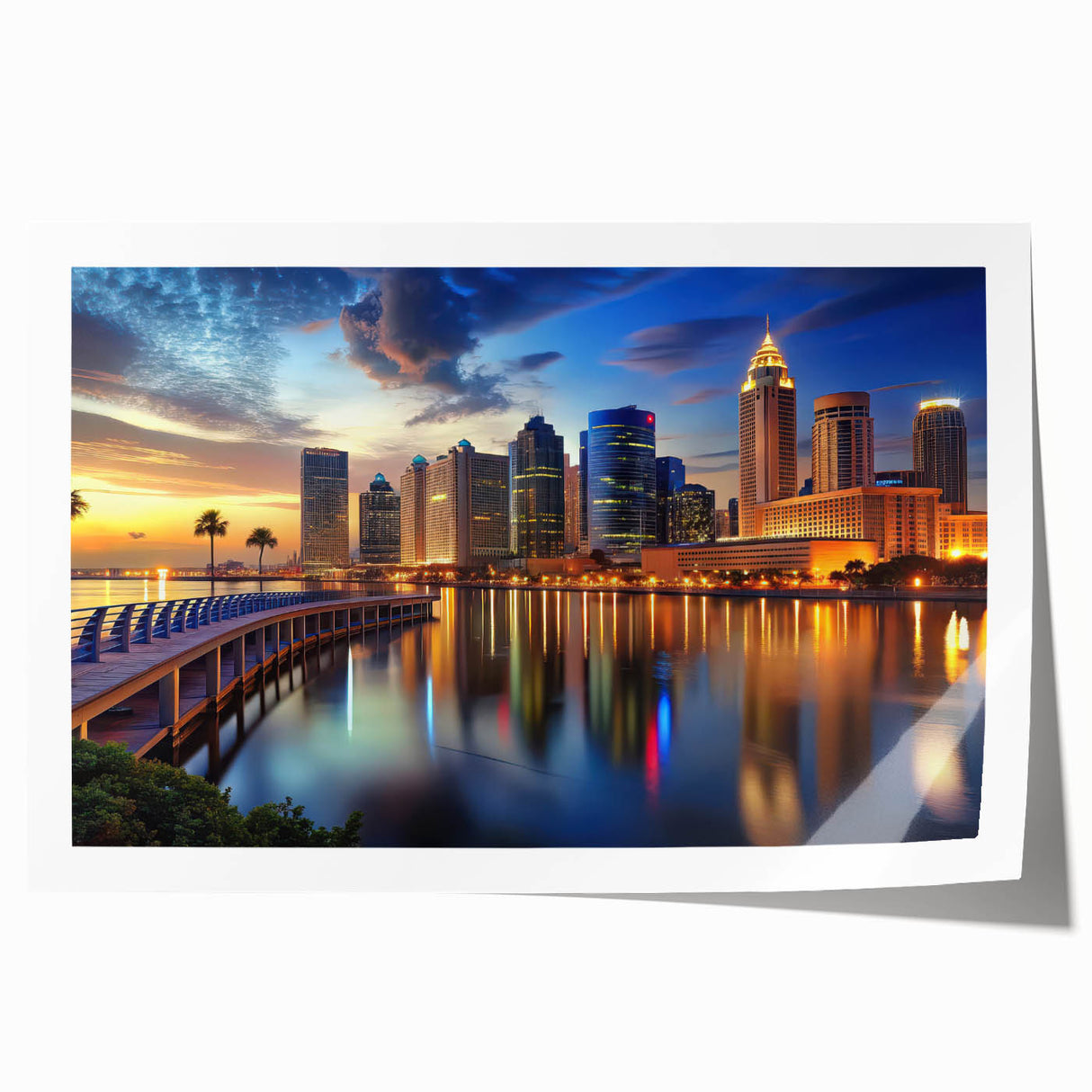 Rolled print of Tampa scenery featuring floral elements in pastel shades, ideal for art wall dining room.