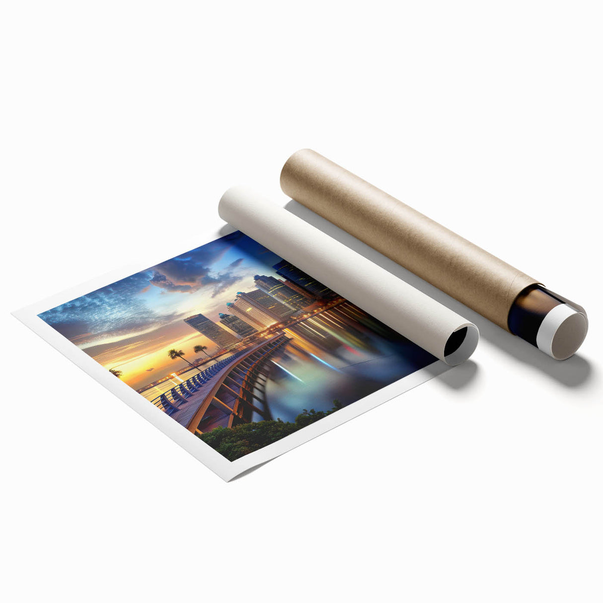 Extra large rolled print of Tampa scenery with floral motifs in soft pastel shades, suitable for classy bathroom wall art.