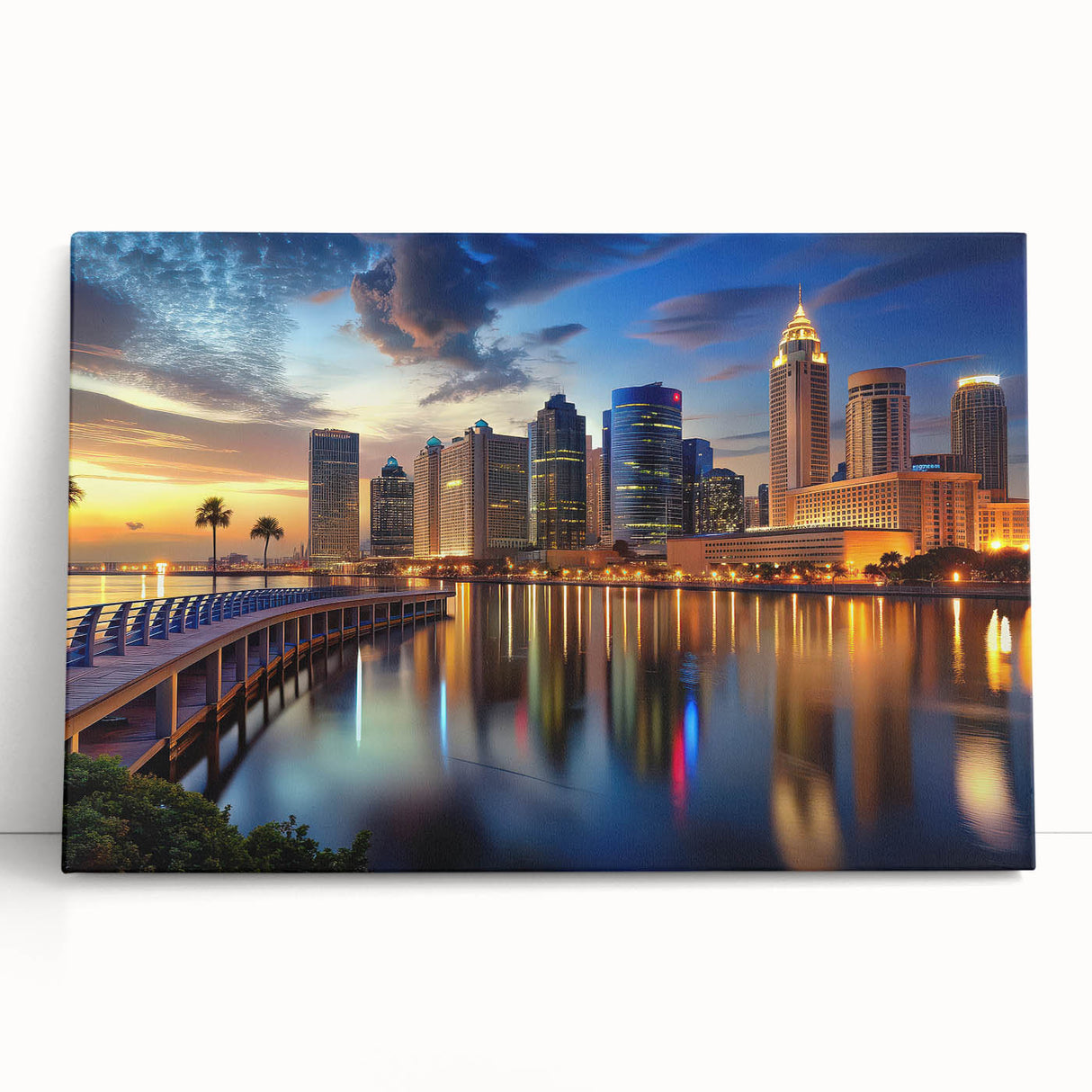 Tampa skyline in black and white on stretched canvas, ideal for kitchen wall art.