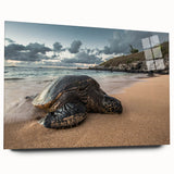Large abstract depiction of Maui scenery on acrylic glass, featuring deep blue and green tones.