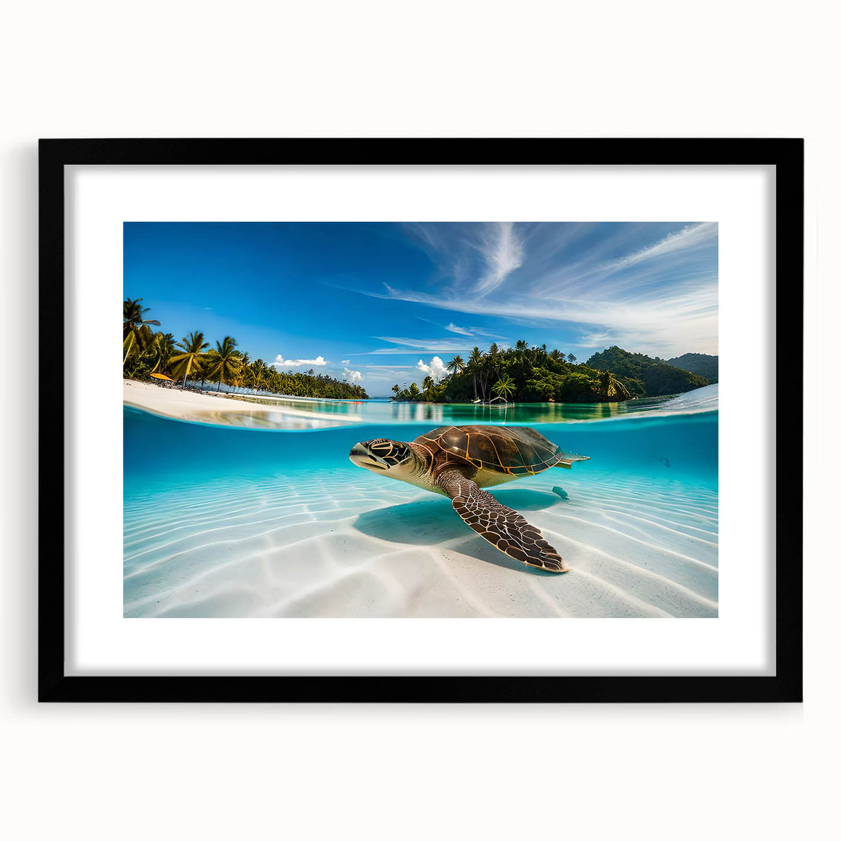 Abstract art print featuring vibrant, colorful depiction of Oahu scenery on a large, textured canvas.