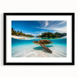Abstract art print featuring vibrant, colorful depiction of Oahu scenery on a large, textured canvas.