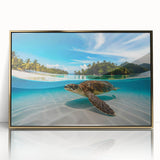 Framed acrylic print of Oahu, Hawaii with lush green landscapes and blue skies, ideal for modern art wall decor.