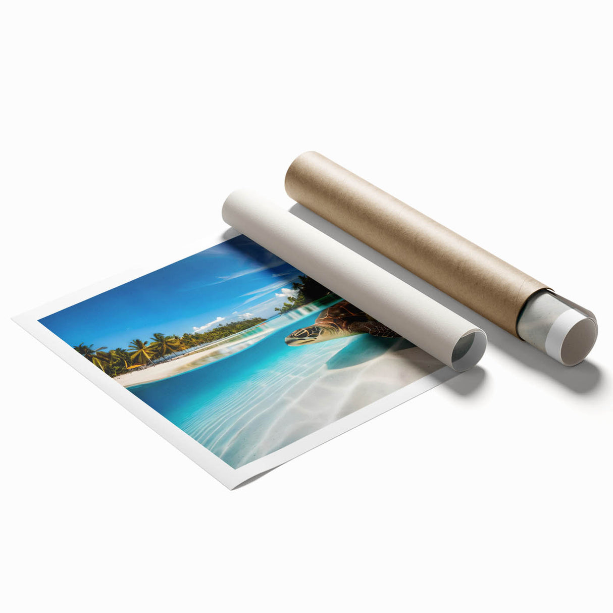 Extra large rolled print of Oahu, Hawaii, featuring lush floral scenery in vibrant green and blue tones.