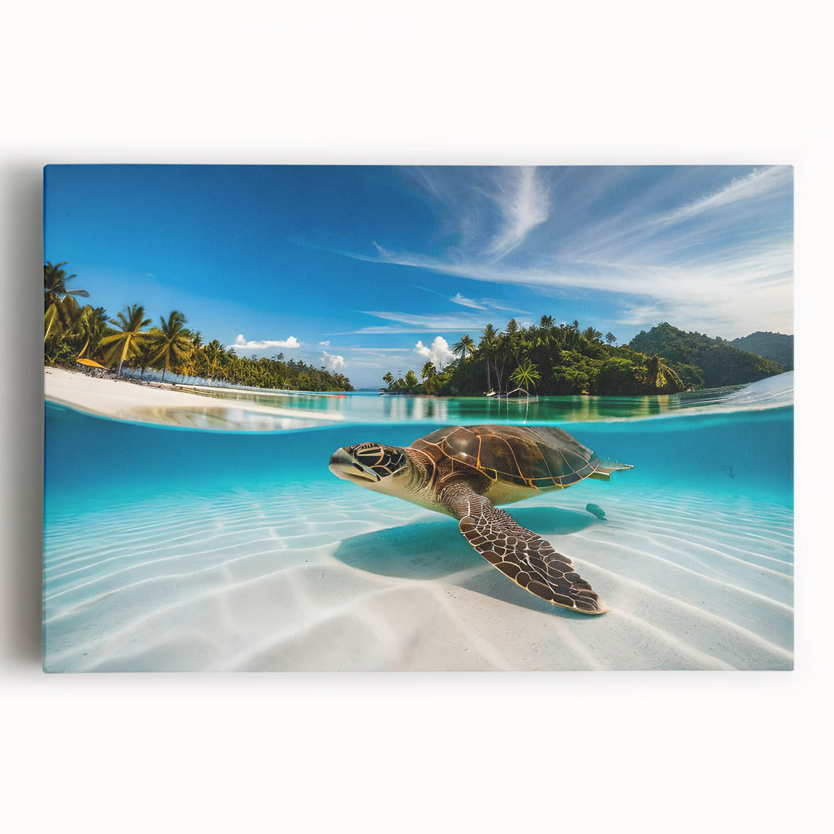 Black and white photograph of Oahu, Hawaii on stretched canvas, suited for kitchen wall art.