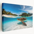 Scenic Oahu coastline depicted in muted blue and green hues on a large stretched canvas, suitable for kitchen wall art.