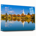 Acrylic print of a large abstract Idaho scenery in muted earth tones, ideal for dining room decor.