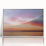 Modern art wall decor featuring a serene Lake Michigan scene in art deco style, acrylic print in white frame.