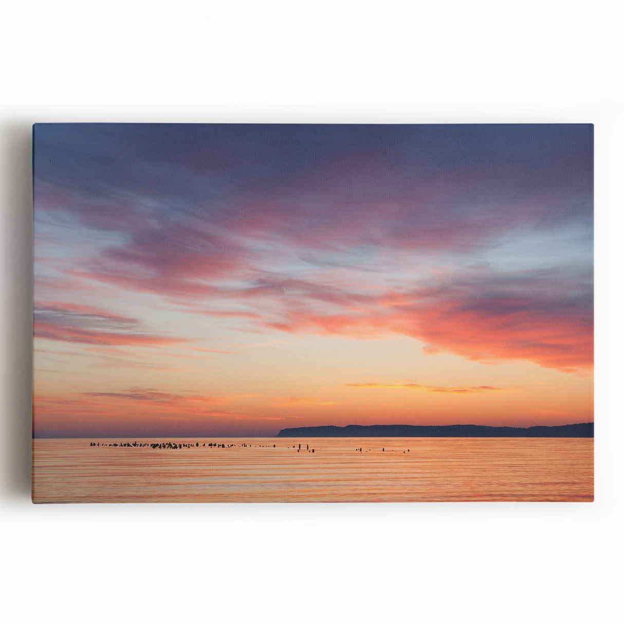 Black and white photograph of Lake Michigan, large stretched canvas, suitable as kitchen art.