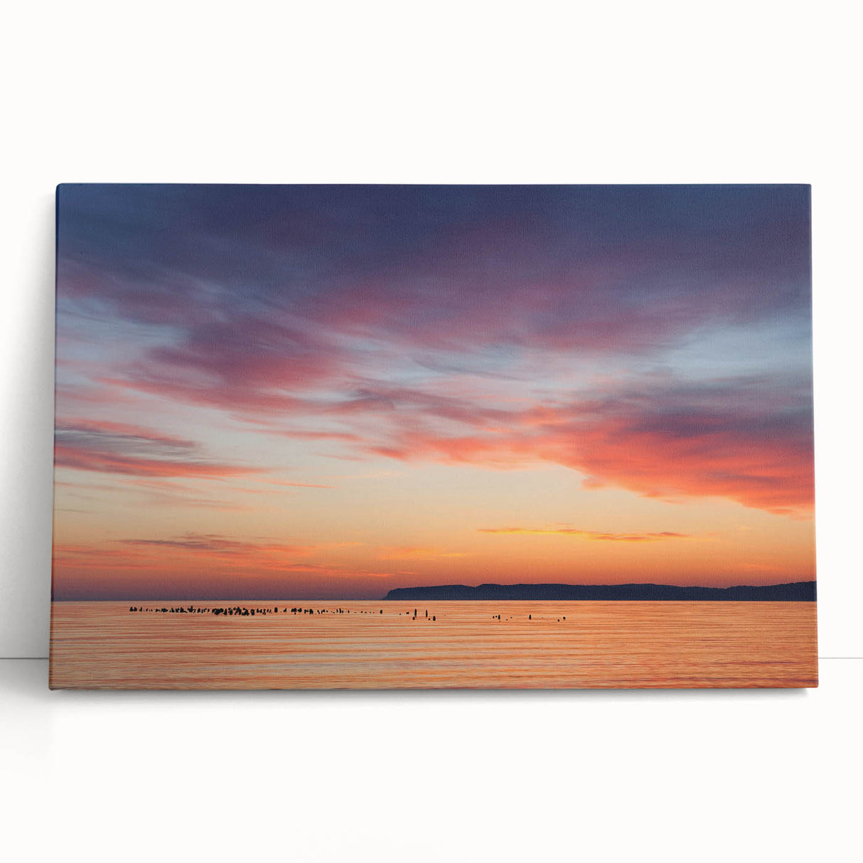 Black and white photo of Lake Michigan, large stretched canvas, ideal for kitchen wall art or bedroom ambiance.
