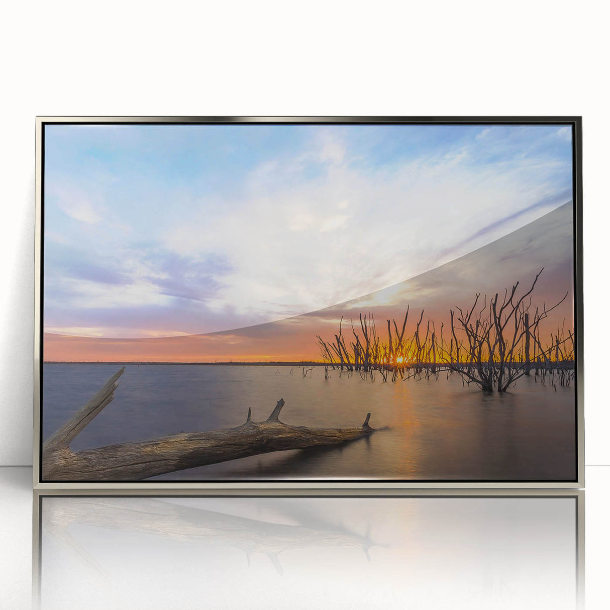Mid-century modernist art depicting Kansas scenery in muted earth tones on a framed acrylic panel.