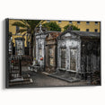 Black and white wall art of a vintage New Orleans landscape on framed canvas, suitable for bedroom decor.