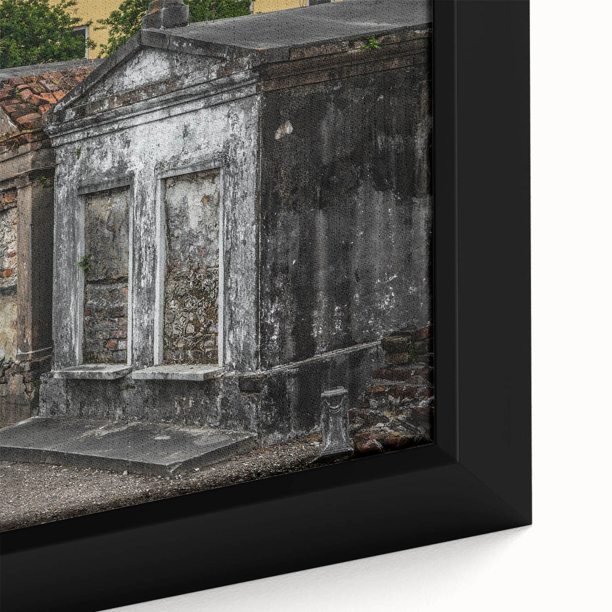 Extra large black wall art depicting a textured New Orleans street scene in colorful hues on a framed canvas.
