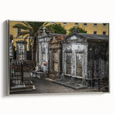 Framed canvas of a colorful New Orleans landscape painting in vintage poster style, ideal for living room decor.