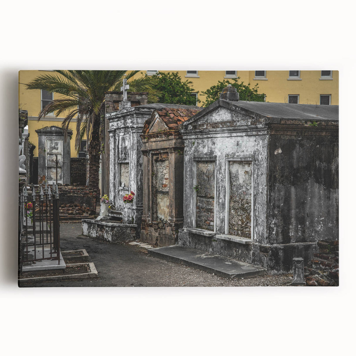 Black and white photograph of New Orleans street scene on large stretched canvas, ideal for kitchen wall art.
