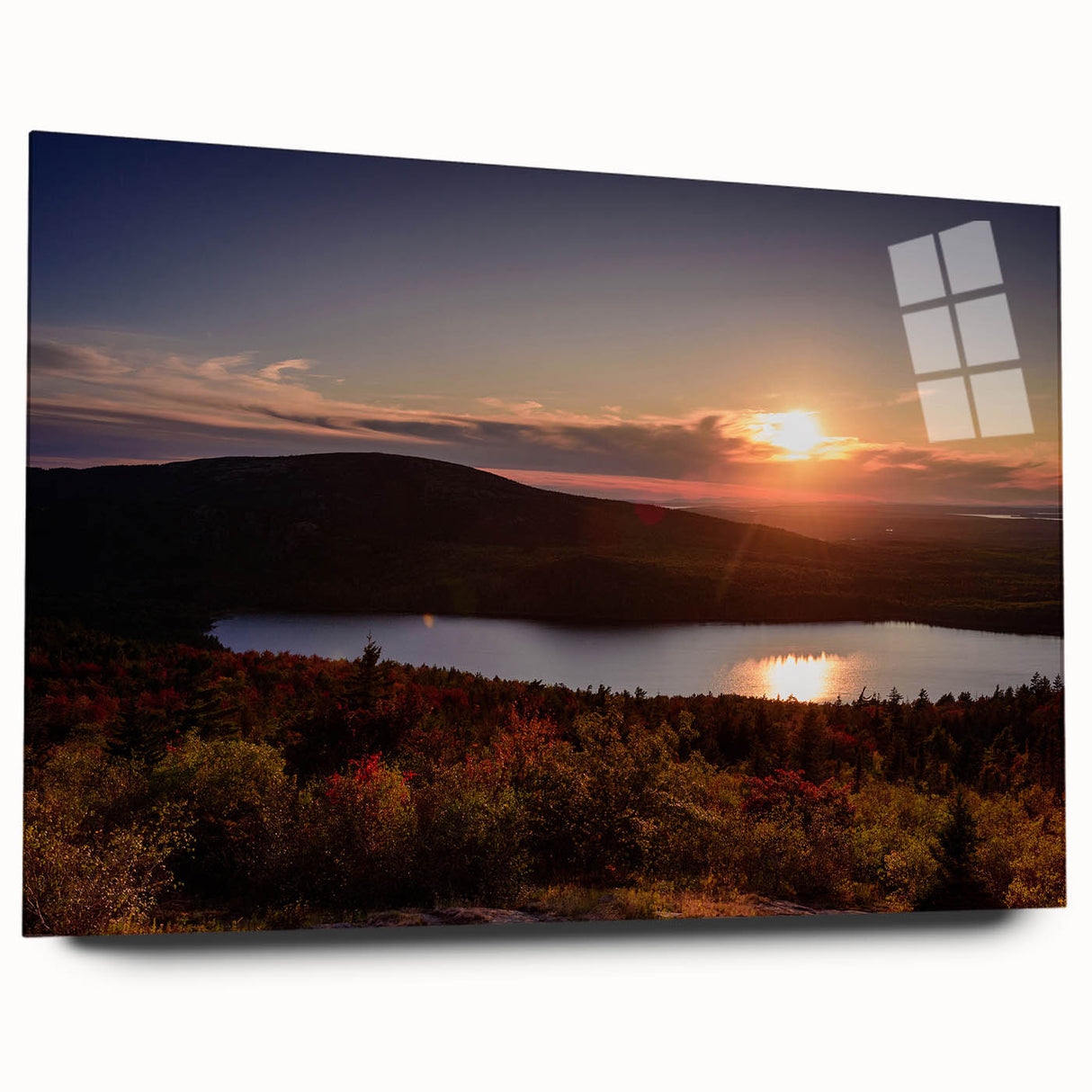 Acrylic glass print of Acadia, Maine scenery in muted earth tones, suitable for bedroom or dining room decor.