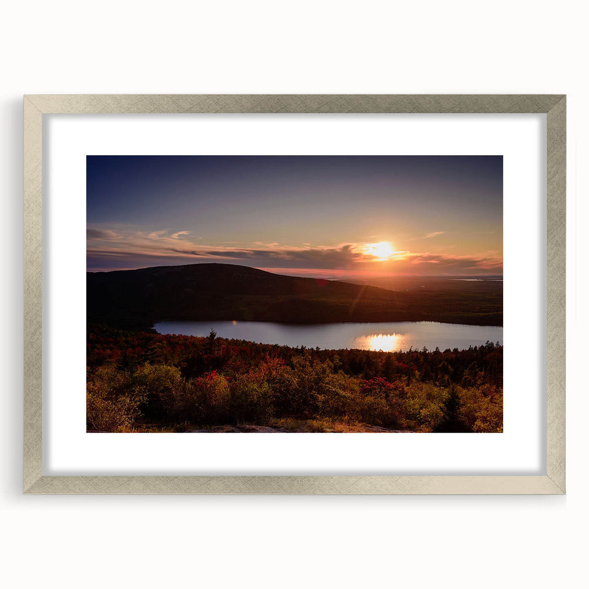 Textured abstract art print depicting Acadia, Maine, in muted earth tones on a framed canvas, ideal for bedroom wall decor.