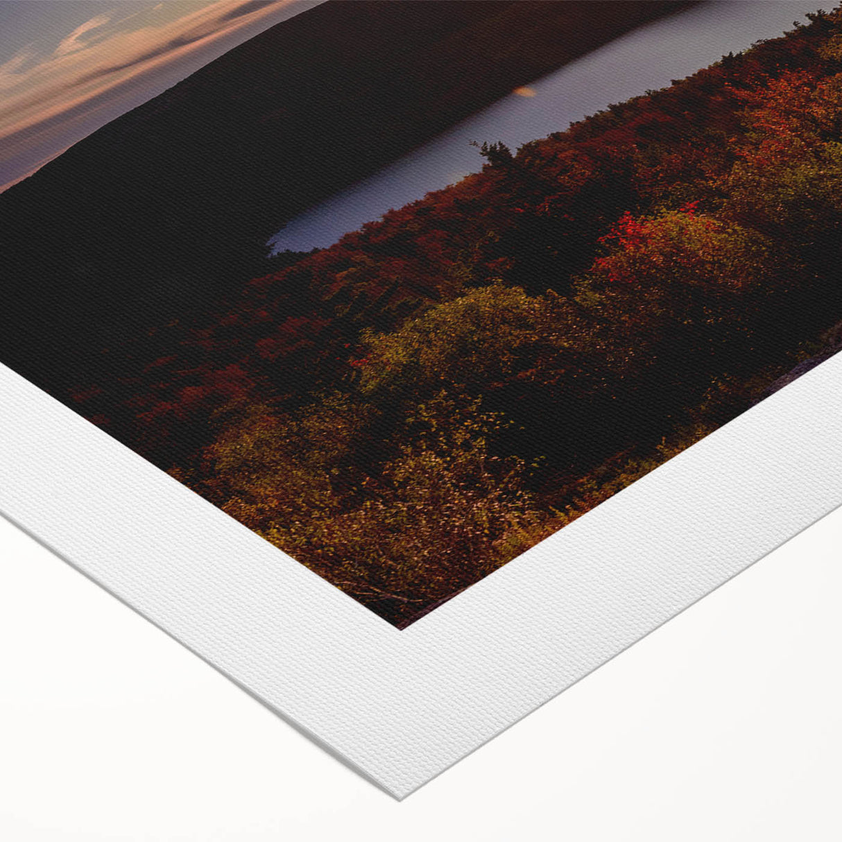 Art deco poster of Acadia, Maine, featuring muted ocean and sky tones on rolled canvas, suitable for dining room walls.