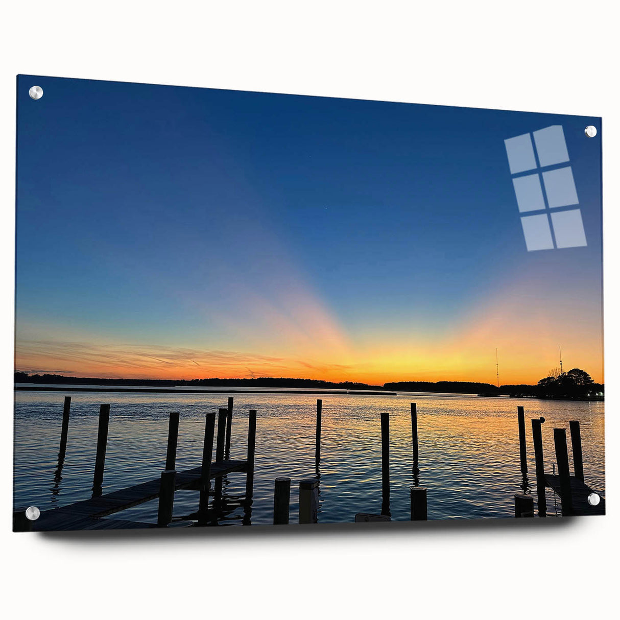 Acrylic glass print of Annapolis, Maryland, featuring a large abstract design in muted blue and gray.