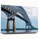 Acrylic print of large abstract Baltimore scenery in mid-century modernist style, suitable for dining room art.