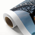 Art deco poster depicting Baltimore skyline on rolled canvas, in pastel shades, perfect for nursery wall art.