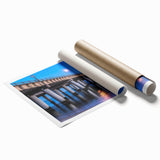 Chesapeake Bay landscape in muted blues and greens on a rolled canvas, suitable for large living room or bathroom decor.