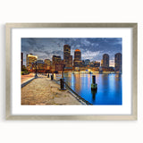 Textured abstract art print of Boston scenery in muted gray and silver frame, ideal for bedroom art.