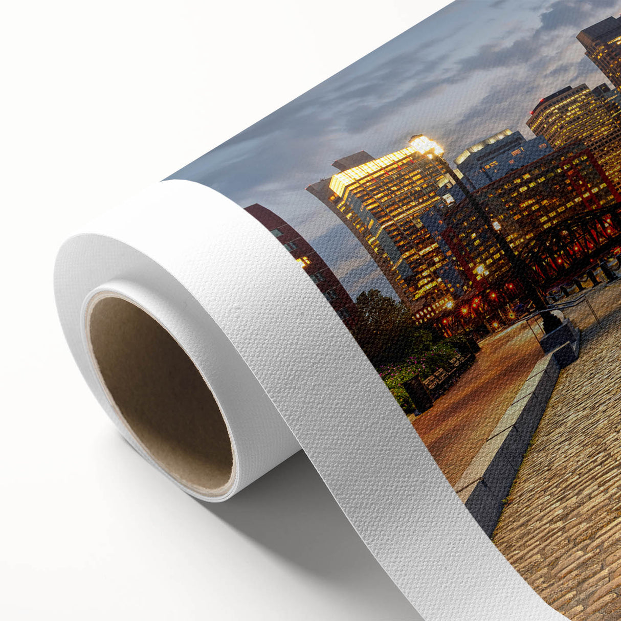 Art Deco poster of Boston skyline in pastel shades on rolled canvas, ideal for nursery wall art.