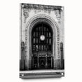 Acrylic print of a large abstract depiction of Detroit skyline in muted blue and gray tones.