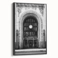 Black and white framed canvas of Detroit landscape, vintage poster style, ideal for bedroom decor.
