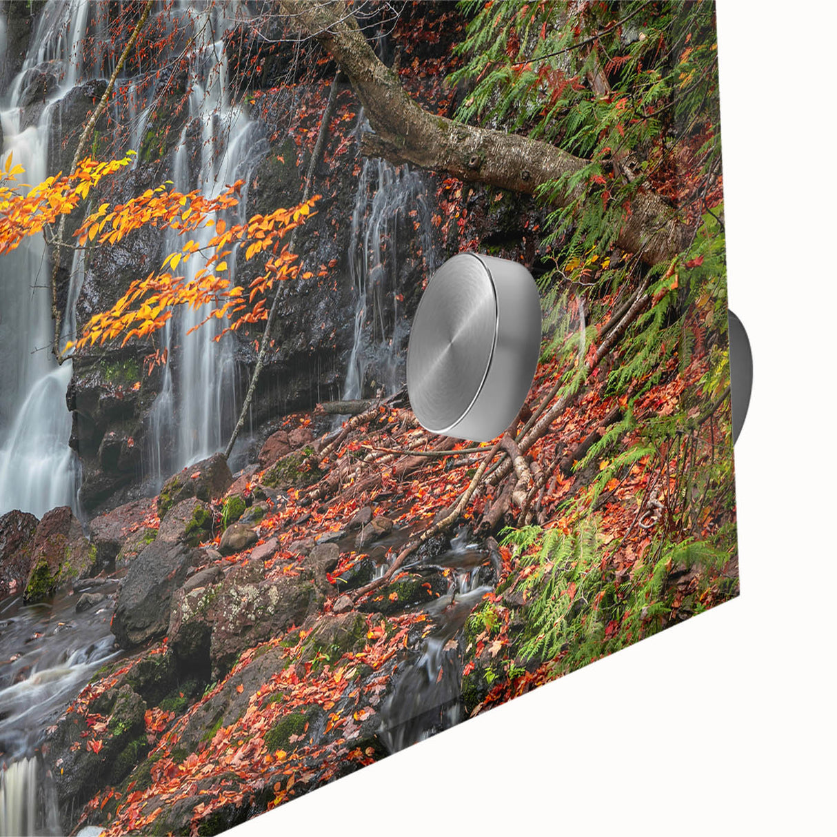 Large abstract wall art depicting Michigan's Upper Peninsula in mid-century modernist style on acrylic glass.