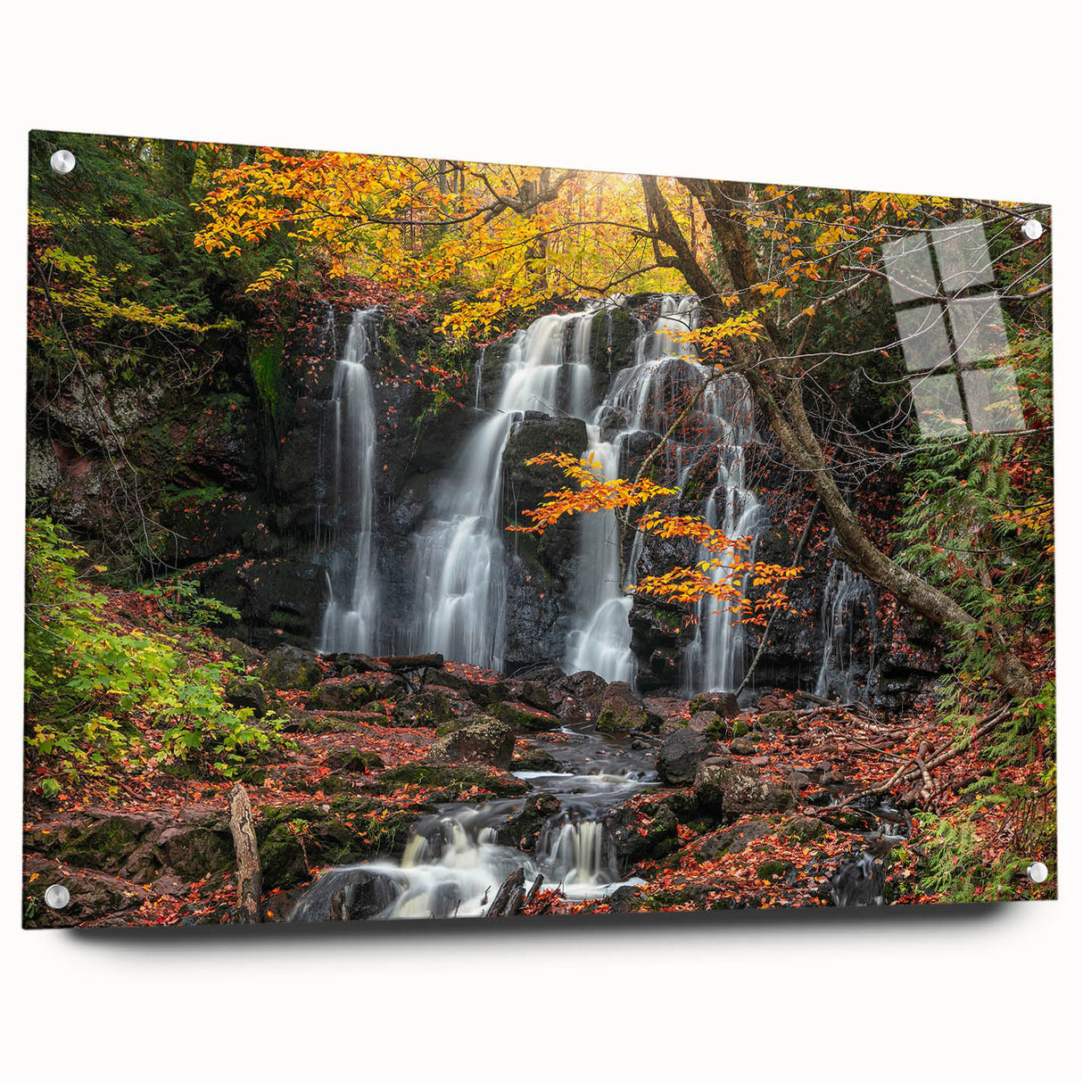 Acrylic print of Michigan's Upper Peninsula in muted earth tones, ideal for dining room decor.