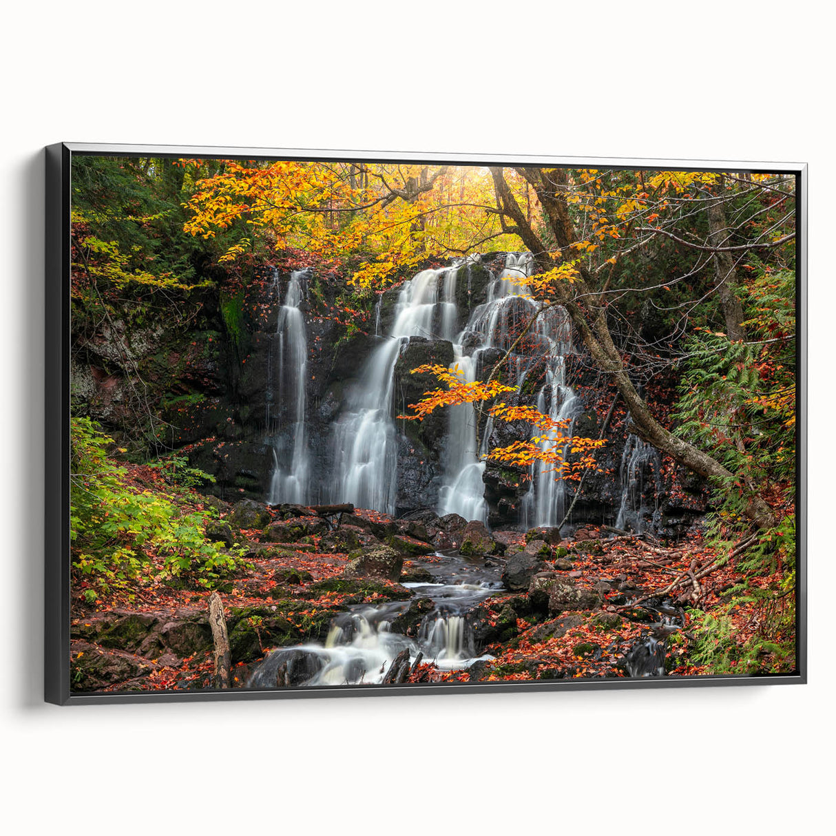 Black and white framed canvas of Michigan's Upper Peninsula landscape, ideal for bedroom wall decor.