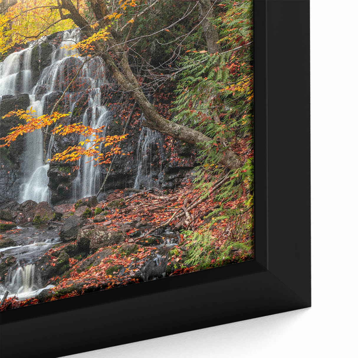 Extra large framed canvas featuring a textured depiction of Michigan's Upper Peninsula in black with colorful art accents.