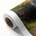 Art deco poster of Michigan's Upper Peninsula in muted green and blue tones, rolled canvas, ideal for nursery wall art.