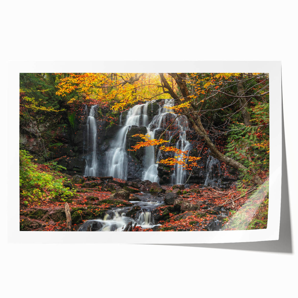 Scenic view of Michigan's Upper Peninsula in muted earth tones on a rolled canvas, suitable for art wall dining room.