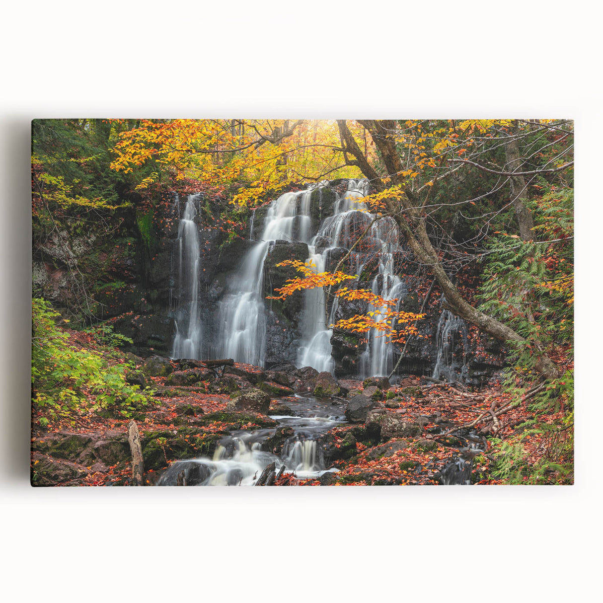 Black and white photo of Michigan's Upper Peninsula on stretched canvas, suitable for kitchen wall art.