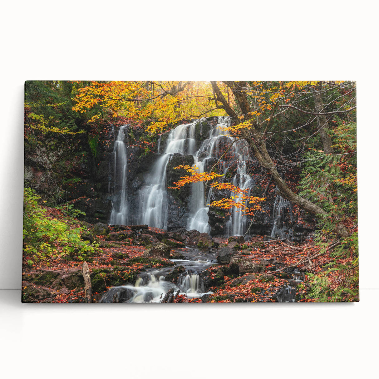 Black and white image of Michigan's Upper Peninsula on stretched canvas, suitable as kitchen wall art or bedroom decor.